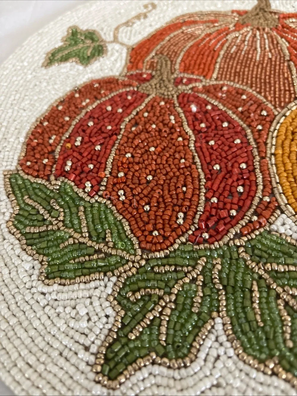 Shabby Chic Beaded Fall Pumpkins Charger Autumn Placemat*Leaves*Centerpiece